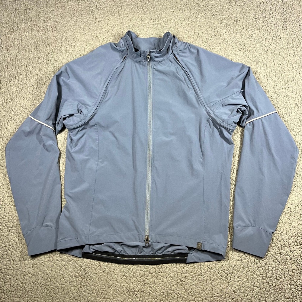 Specialized Mens Convertible Cycling Jacket Vest Blue Gray Large Zip Off Sleeves